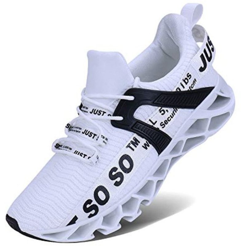 JSLEAP Mens Runing Shoes Walking Non Slip Blade Type Sneakers 1white